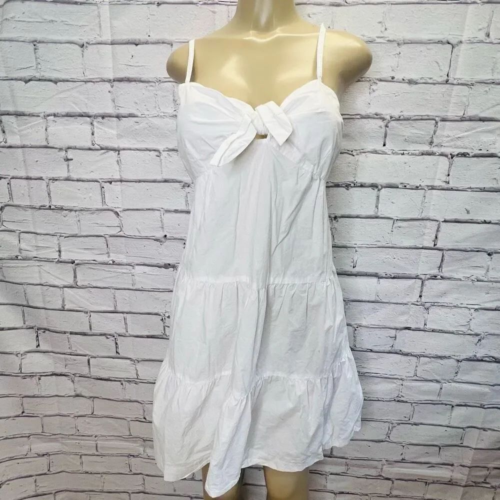 Banana Republic Women's White Cotton Bow-Front Tiered Dress Size 12